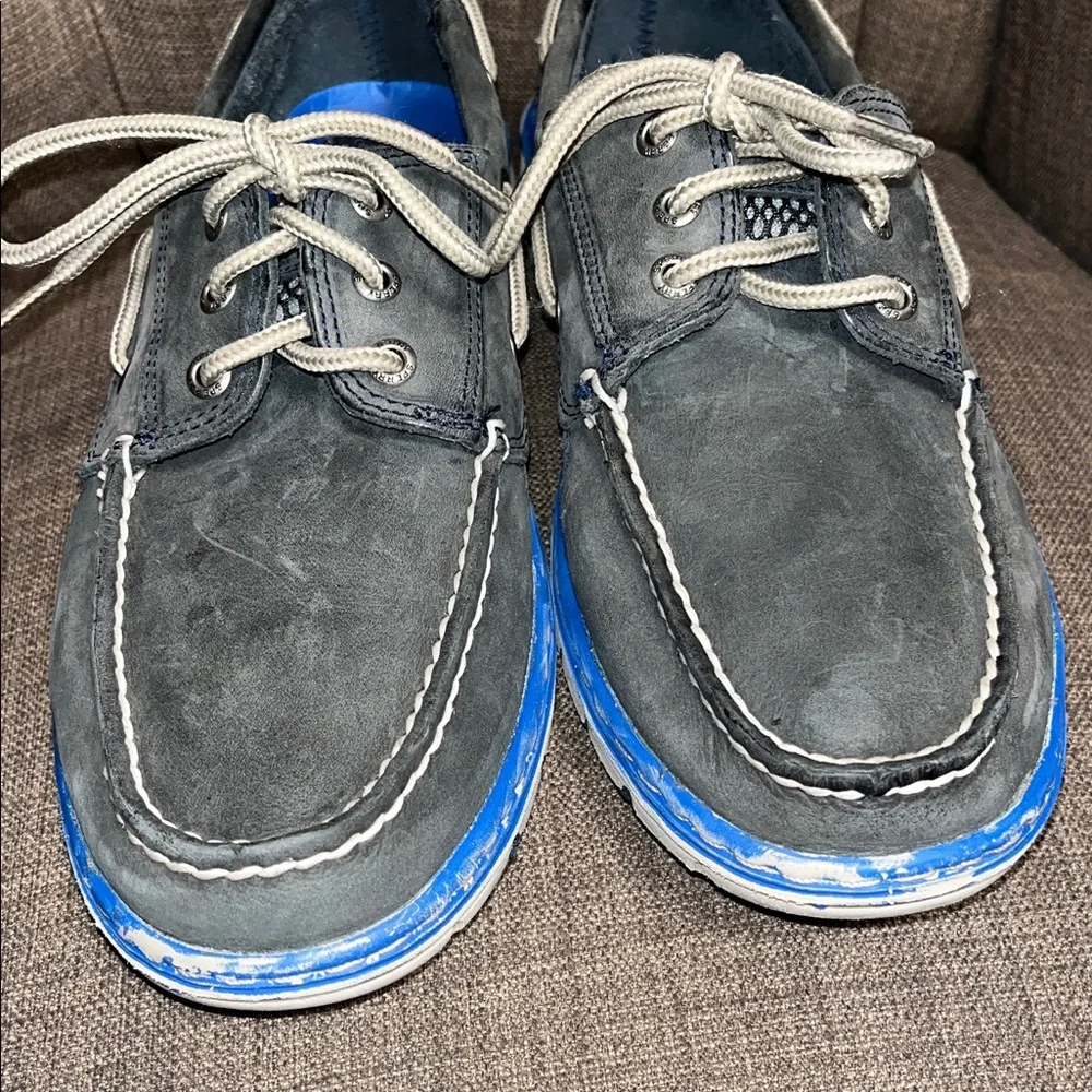 Sperry Top-Sider Charcoal Boat Shoes leather with Blue Trim men's 10
